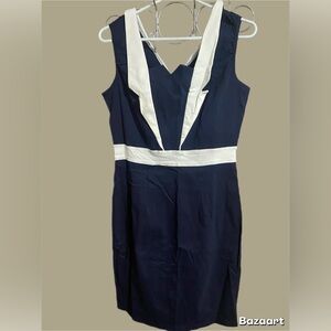 Elegant Navy and White Sleeveless Dress